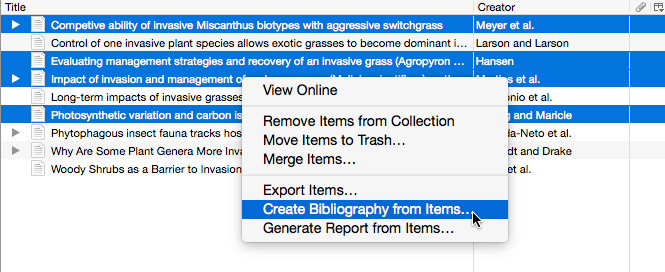 Create a bibliography from selected references